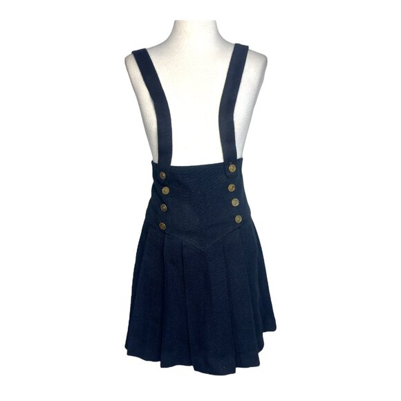 Four Corners Dresses & Skirts - Four Corners Vintage 80s Pleated Knit Overalls Black Dress Gold Accent Buttons